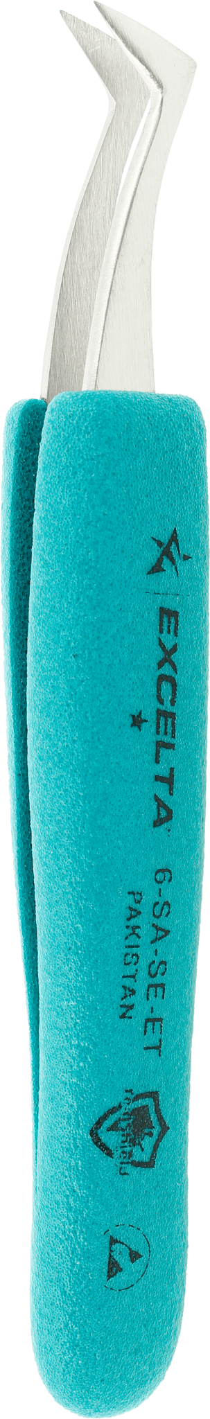 Excelta 6 - SA - SE - ET Tweezers - 1 Star Angulated Flat Sharp Point - Anti - Mag. SS - Ergo MTESolutions