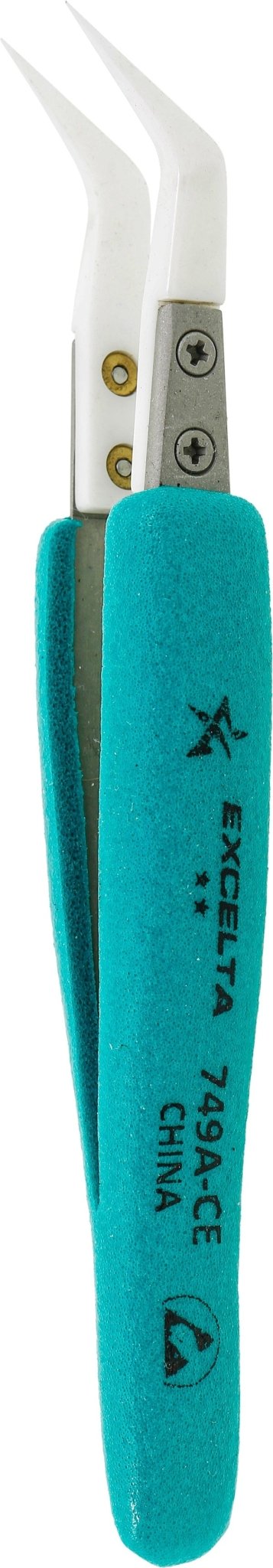 Excelta 749A - CE - ET Tweezers - Curved 0.02 Tip - Ceramic Tip - Ergonomic MTESolutions