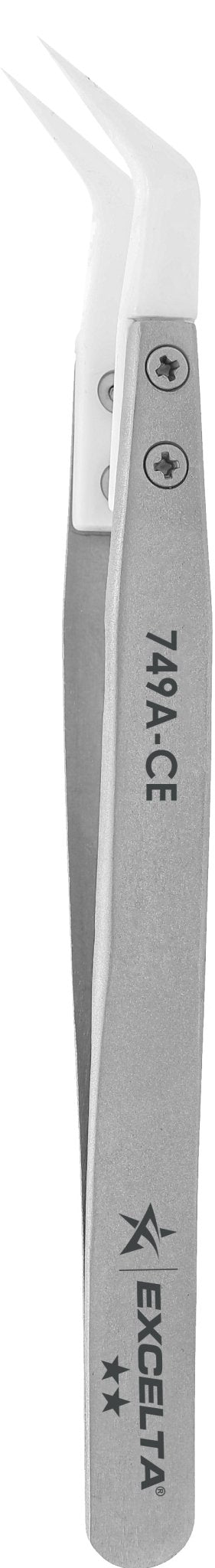 Excelta 749A - CE Tweezers - Curved 0.02 Tip - Ceramic Tip MTESolutions
