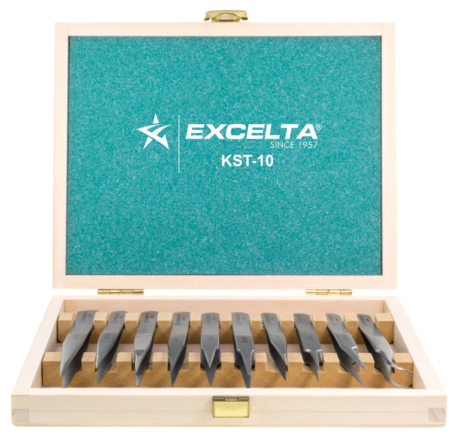 Excelta KST - 10 Tweezer Kitset - 3 Star - Anti - Mag. SS - 10 Pc - Wooden Case MTESolutions