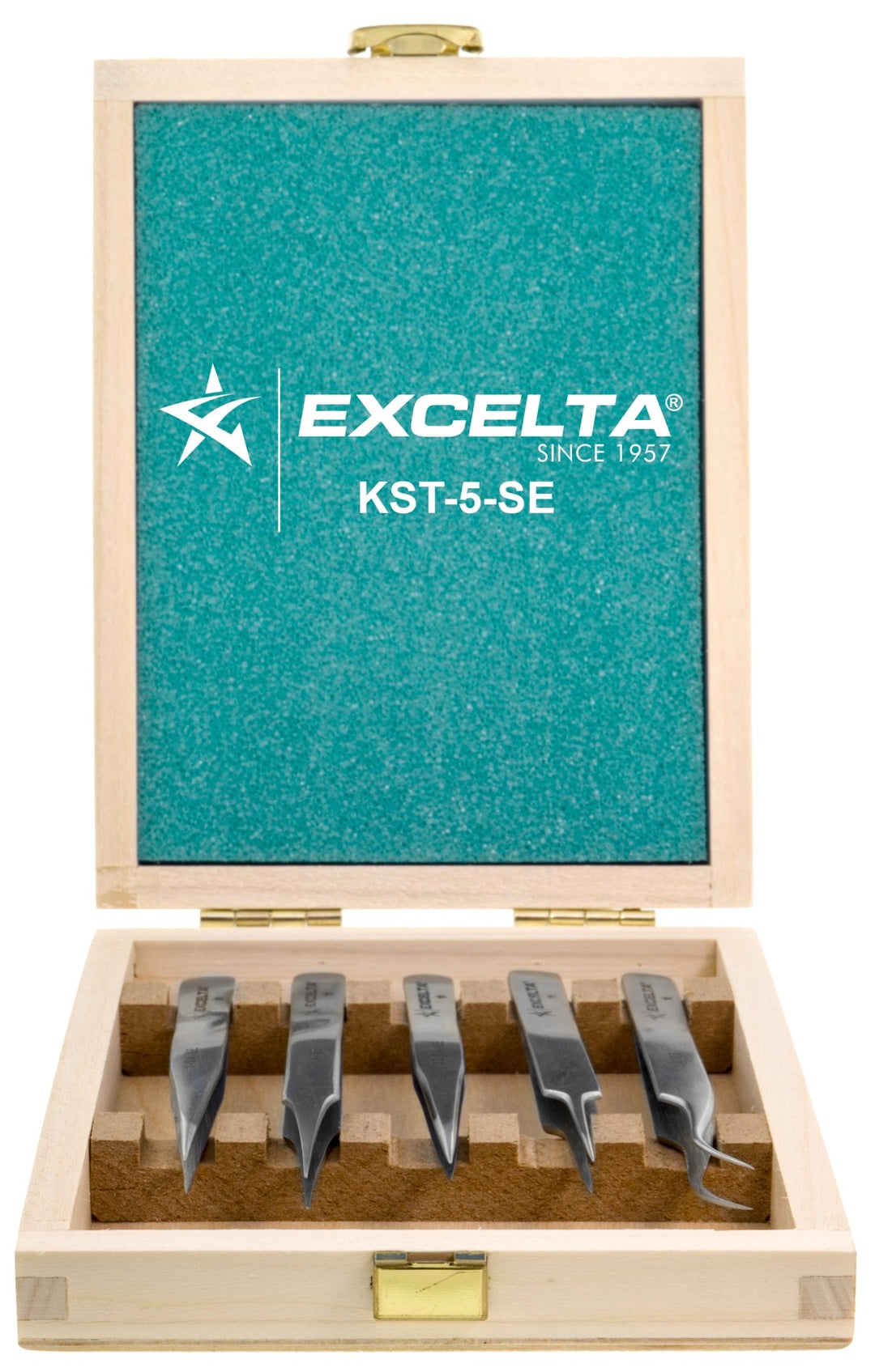 Excelta KST - 5 - SE Tweezer Kitset - 1 Star - Anti - Mag. SS - 5 Pc - Wooden Case MTESolutions