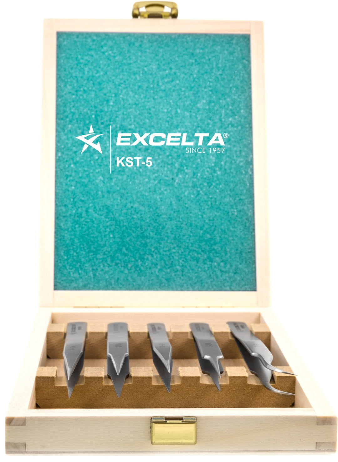 Excelta KST - 5 Tweezer Kitset - 3 Star - Anti - Mag. SS - 5 Pc - Wooden Case MTESolutions