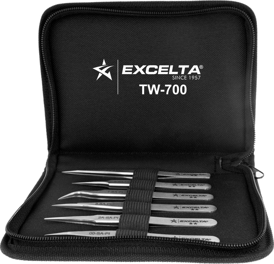 Excelta TW - 700 Tweezer Kitset - Anti - Mag. SS - Vinyl Case - Standard MTESolutions