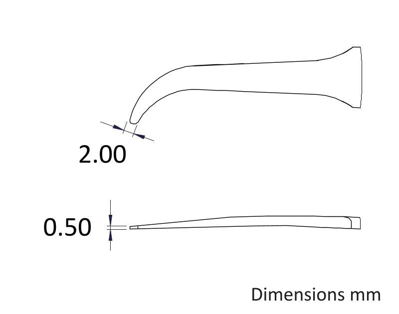 Ideal-tek A2ABCP Tips: curved, very fine, round, flat (for 2ABCPR.SA Tweezers). OAL: 40mm, 1.57in MTESolutions