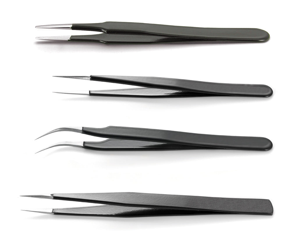 Ideal-tek K4-ECO.SA.NE.ITU kit of 4 ESD Epoxy Coated tweezers: 2A, 3C, 7A, AA., SS Anti-Mag MTESolutions