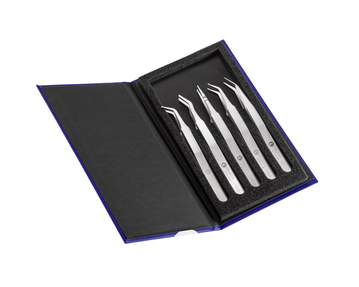 Ideal-tek K5SMDF.ITU Kit of 5 SMD tweezers - Anti-Magnetic SS: SM103, SM107, SM108, SM111, SM115., SS Anti-Mag MTESolutions
