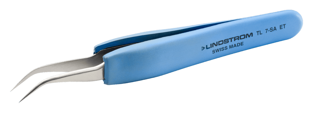 Lindstrom Ergonomic Touch Stainless Steel Anti - Magnetic High Precision Tweezers with Cruved Very Fine and Strong 120 mm Tips MTESolutions