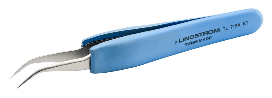 Lindstrom Ergonomic Touch Stainless Steel Anti - Magnetic High Precision Tweezers with Cruved Very Fine and Strong 120 mm Tips MTESolutions