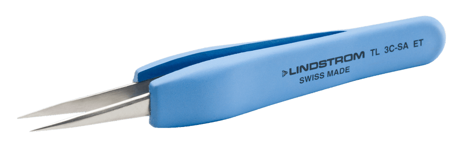 Lindstrom Ergonomic Touch Stainless Steel Anti - Magnetic High Precision Tweezers with Straight Very Fine and Pointed 120 mm Tips MTESolutions