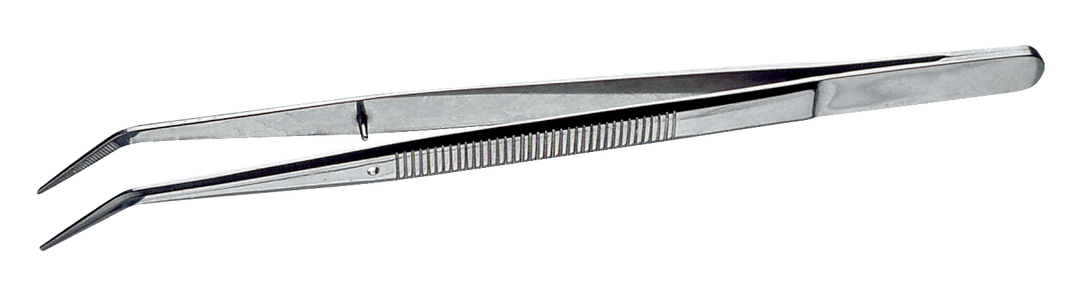 Lindstrom Stainless Steel Anti - Magnetic General PurposeTweezers with Serrated Handles Bent beveled Thick and Strong line serrated 155 mm Tips MTESolutions