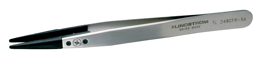 Lindstrom Stainless Steel Anti - Magnetic Plastic Replaceable Tip Tweezers with Straight Beveled Thick and Strong Carbon Fibre 130 mmTips MTESolutions