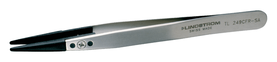 Lindstrom Stainless Steel Anti - Magnetic Plastic Replaceable Tip Tweezers with Straight Beveled Thick and Strong Carbon Fibre 130 mmTips MTESolutions