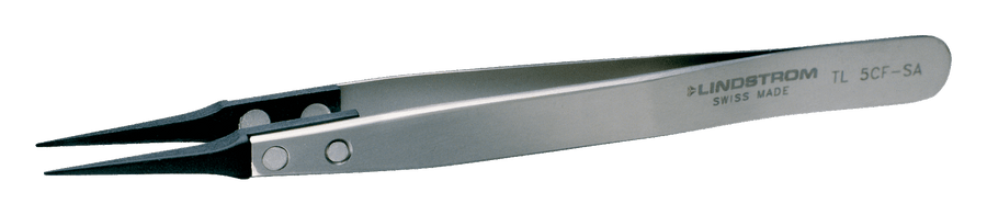 Lindstrom Stainless Steel Anti - Magnetic Plastic Tip Tweezers with Straight Thick, Very Fine and Sharp Carbon Fiber Tips 130 mm MTESolutions