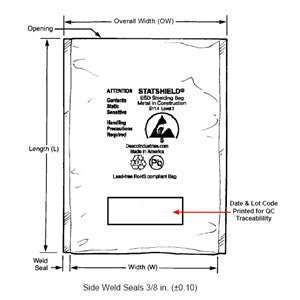 Desco 13511, Statshield® Metal-In Bag, 14" x 20", 100 EA/PK