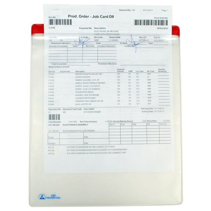 Menda 34454, ESD Shop Traveler, with Zip, Clear with Red Header, 10 in x 12 in, 10/PK MTESolutions