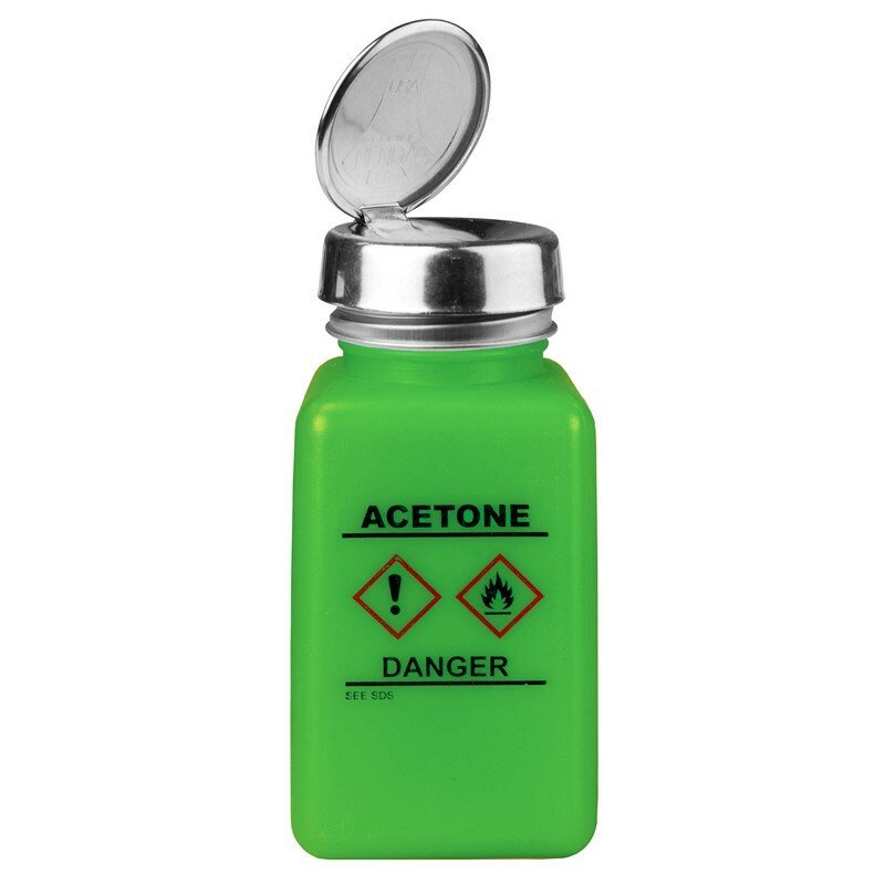 Menda 35258, Durastatic Green Hdpe Bottle, One - Touch, 6 Oz, Hcs Label ''Acetone'' MTESolutions