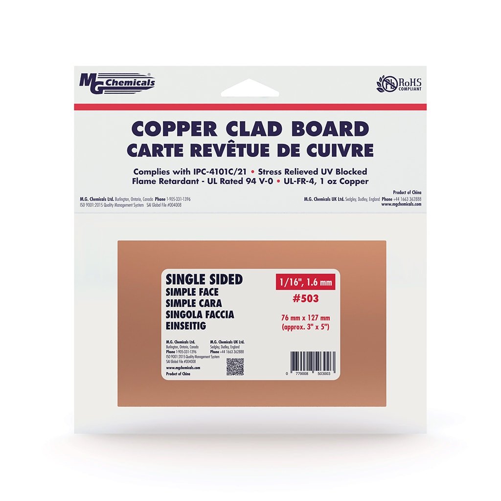MG Chemicals 503, Single Sided Copper Clad Boards , 1/16", 1 Oz Copper, 3"x5", Case of 5 MTESolutions
