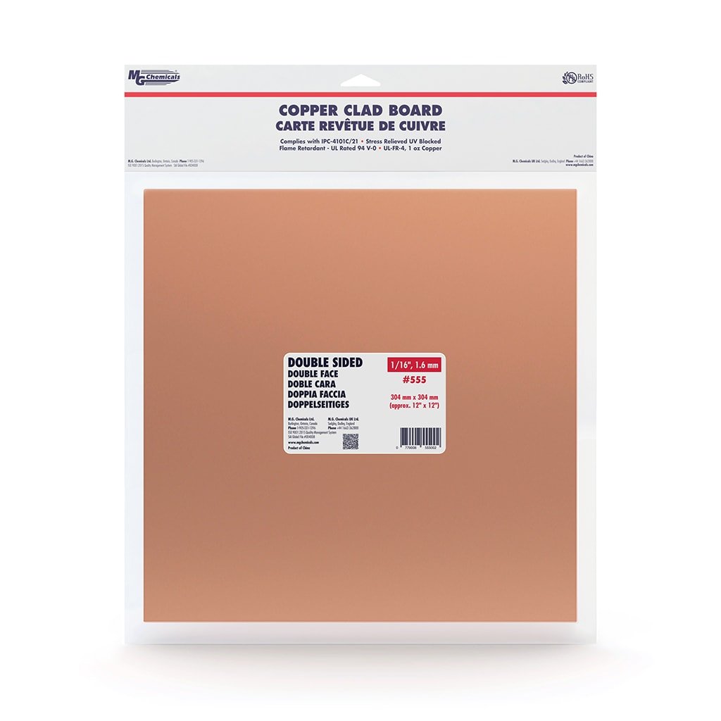 MG Chemicals 555, Copper Clad Board Single Sided, 1/16", 1oz Copper, 12"x12", Case of 5 MTESolutions