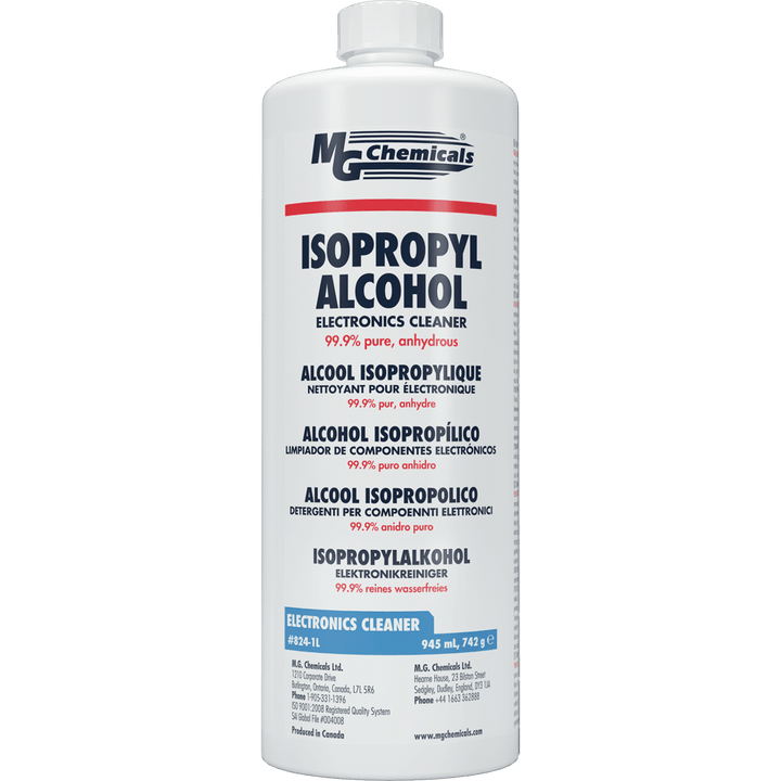 MG Chemicals 824 - 1L, 99.9% Isopropyl Alcohol, 32 oz. ACS Reagent Grade Bottle, Case of 12 MTESolutions