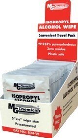 MG Chemicals 824 - WX500, 99.9% Isopropyl Alcohol Wipes, Individual Packs, 500/Box, Case of 1 Box MTESolutions