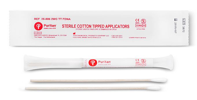Puritan 25 - 806 2WC TT FDNA Puritan 6 inch Sterile DNA - Free Standard Cotton Swabs w/ Wooden Handle & Transport Tube MTESolutions