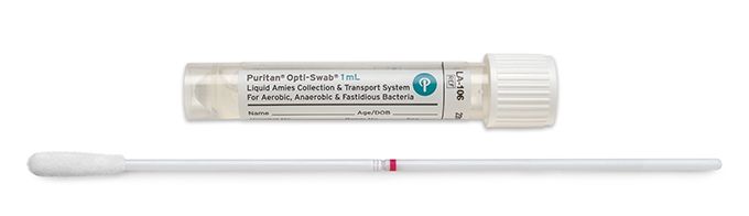 Puritan LA - 106 Puritan Opti - Swab Liquid Amies Media Transport System - Sterile Elongated Flock Swab 1ml Liquid Amies Medium, White Cap MTESolutions