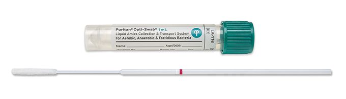 Puritan LA - 116 Opti - Swab 1ml Liquid Amies Transport Medium w/ 6 inch Mini - tip Flock Swab, Green Cap MTESolutions