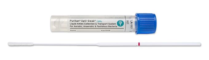 Puritan LA - 117 Opti - Swab 1ml Liquid Amies Transport Medium w/ 6 inch Ultrafine Flock Swab, Blue Cap MTESolutions