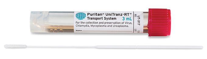 Puritan UT - 317 Puritan UniTranz - RT 3ml Filled Vial and 6 inch Sterile Ultrafine Flock Swab, Red Cab MTESolutions