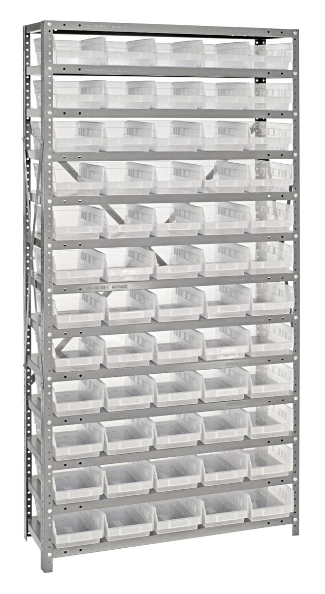Quantum Storage Systems 1275 - 102CL Shelving Unit Heavy Duty with 60 Clear Bins MTESolutions