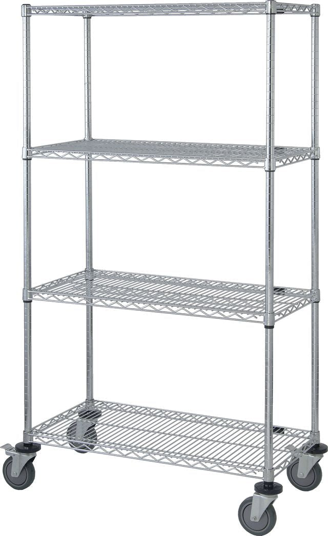 Quantum Storage Systems M2460C46 Mobile Cart with 4 Wire Shelves, 4 Posts, 4 Bumpers and 4 Casters MTESolutions