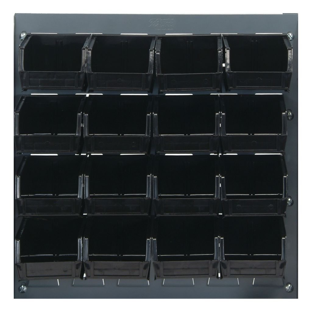 Quantum Storage Systems QLP - 1819 - 220 - 16BK Louvered Panel, Wall Mount with 16 Black Bins MTESolutions