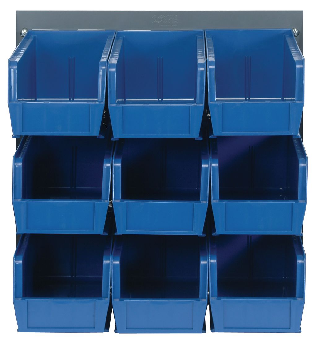 Quantum Storage Systems QLP - 1819 - 230 - 9BL Louvered Panel, Wall Mount with 9 Blue Bins MTESolutions