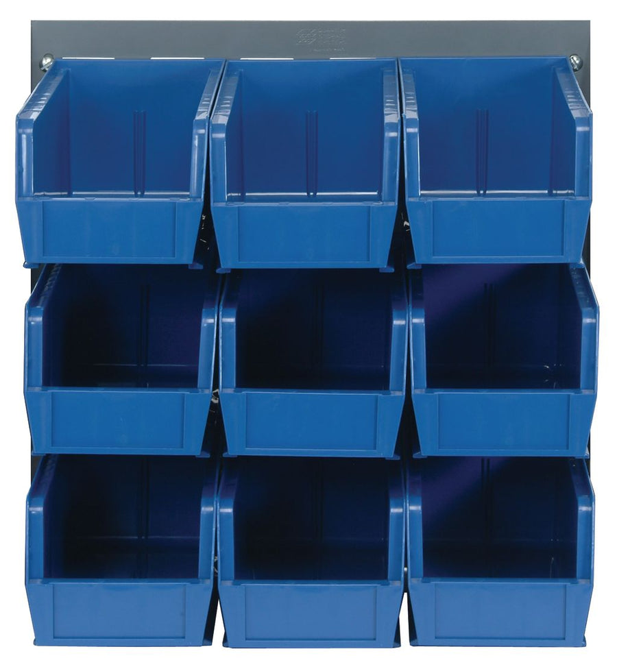 Quantum Storage Systems QLP - 1819 - 230 - 9BL Louvered Panel, Wall Mount with 9 Blue Bins MTESolutions