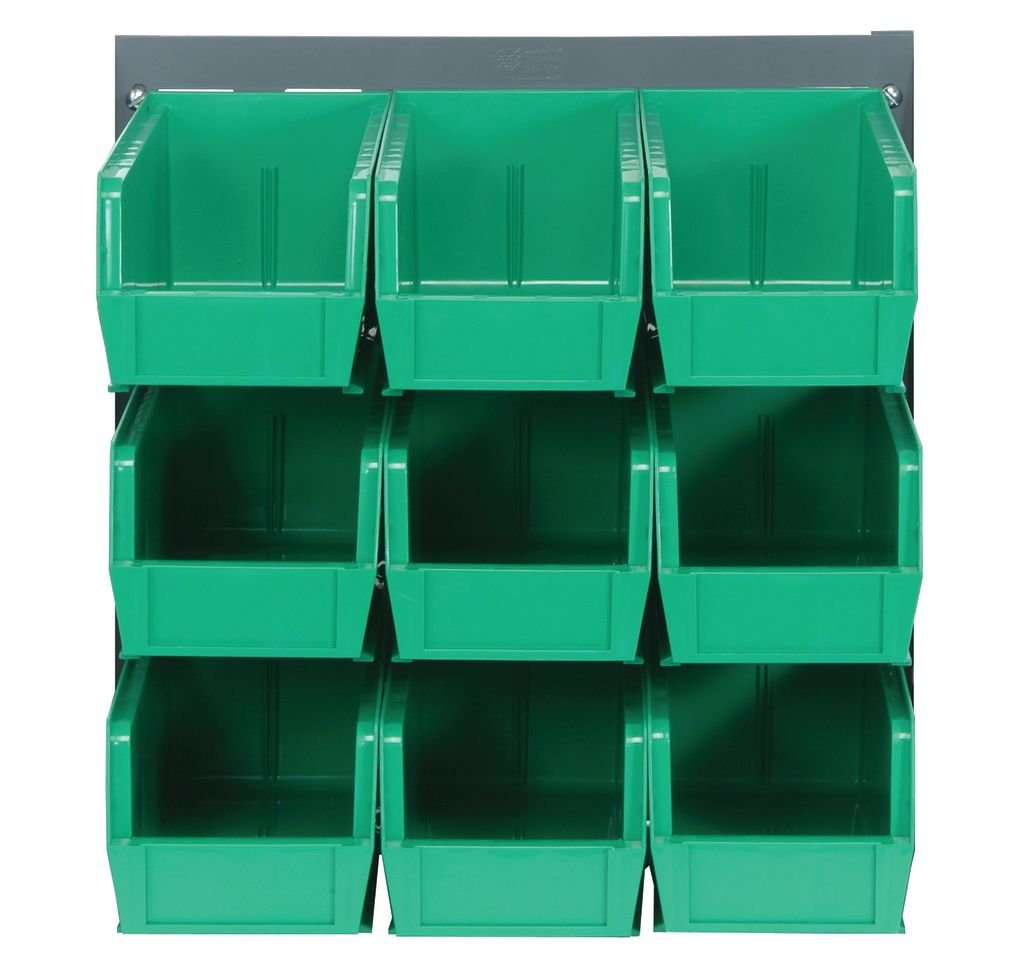 Quantum Storage Systems QLP - 1819 - 230 - 9GN Louvered Panel, Wall Mount with 9 Green Bins MTESolutions