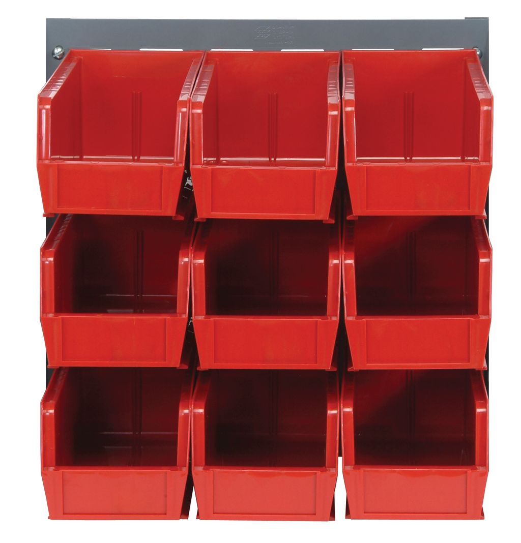 Quantum Storage Systems QLP - 1819 - 230 - 9RD Louvered Panel, Wall Mount with 9 Red Bins MTESolutions