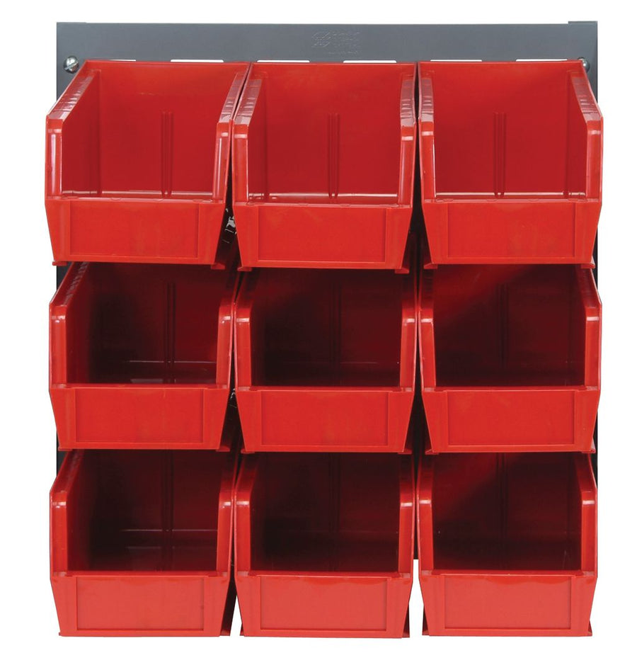 Quantum Storage Systems QLP - 1819 - 230 - 9RD Louvered Panel, Wall Mount with 9 Red Bins MTESolutions