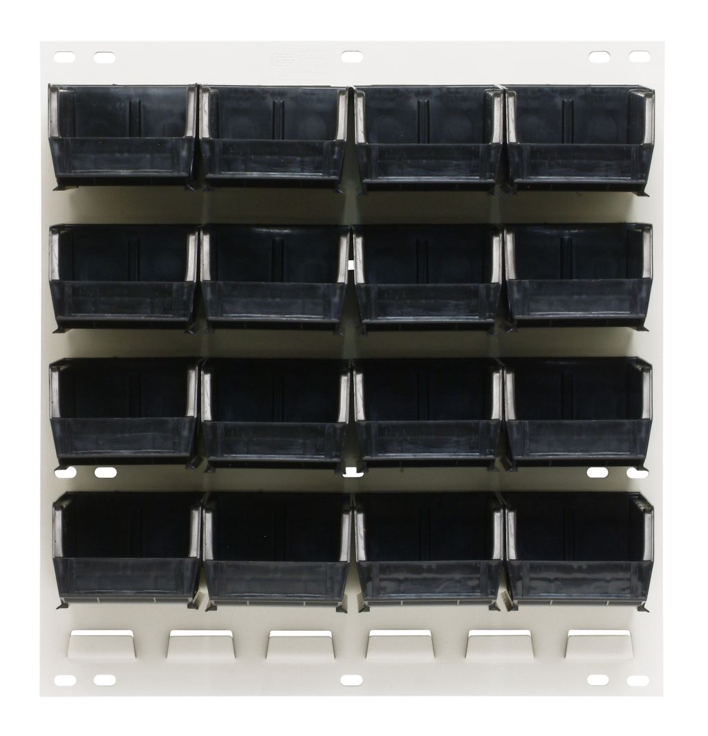 Quantum Storage Systems QLP - 1819HC - 220 - 16BK Louvered Panel, Wall Mount with 16 Black Bins MTESolutions