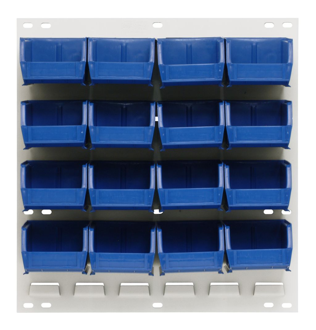 Quantum Storage Systems QLP - 1819HC - 220 - 16BL Louvered Panel, Wall Mount with 16 Blue Bins MTESolutions