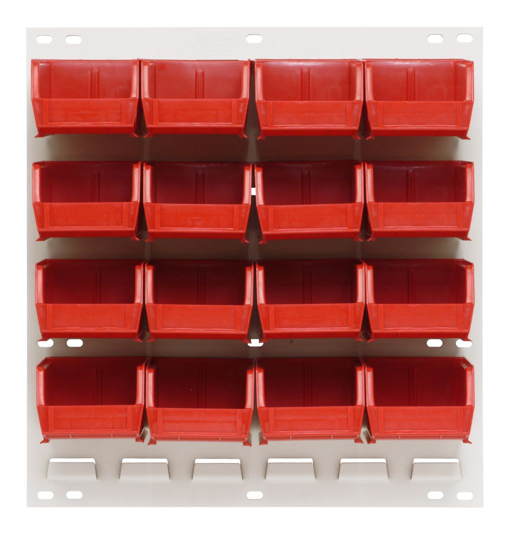 Quantum Storage Systems QLP - 1819HC - 220 - 16RD Louvered Panel, Wall Mount with 16 Red Bins MTESolutions