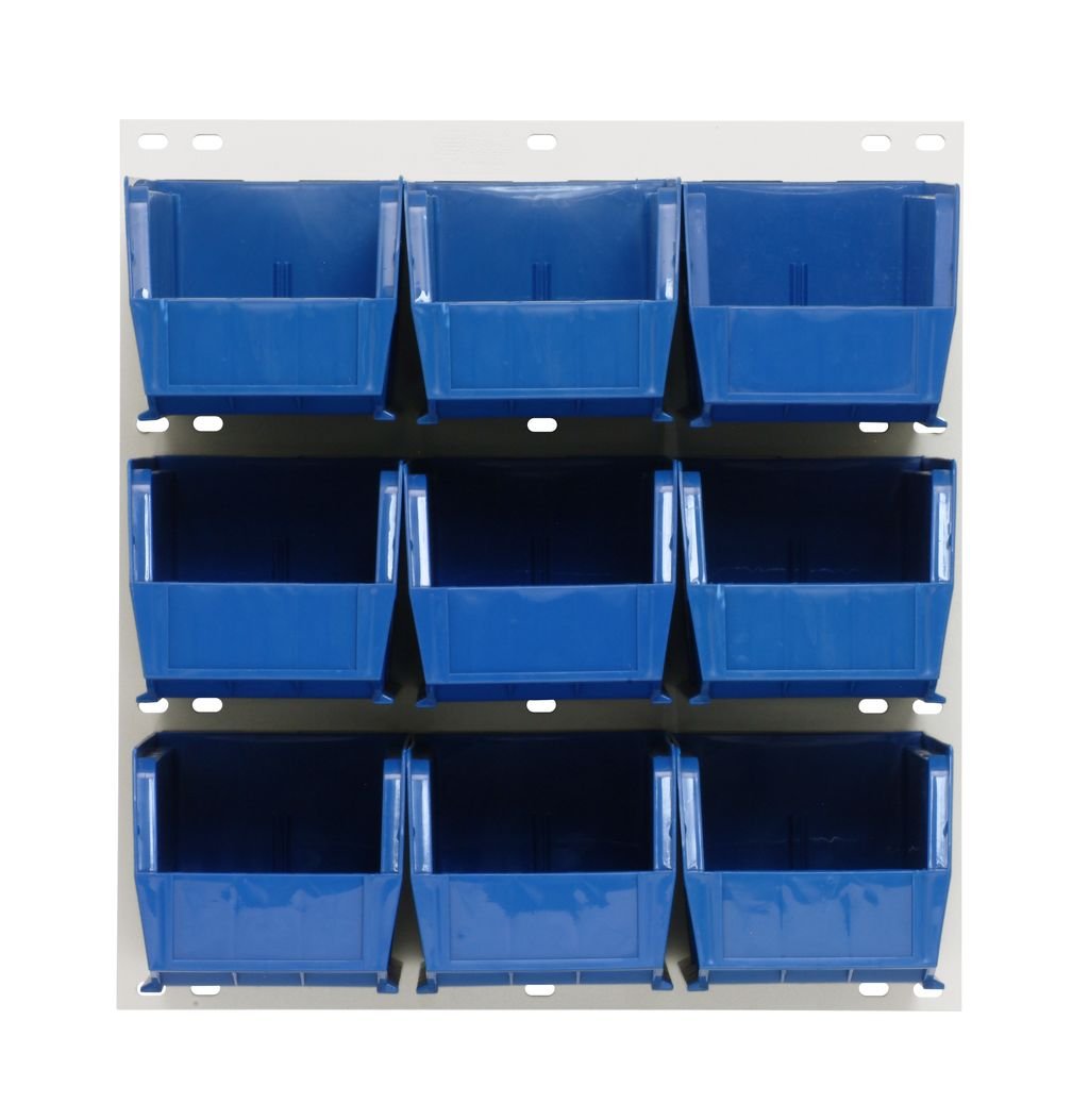 Quantum Storage Systems QLP - 1819HC - 230 - 9BL Louvered Panel, Wall Mount with 9 Blue Bins MTESolutions