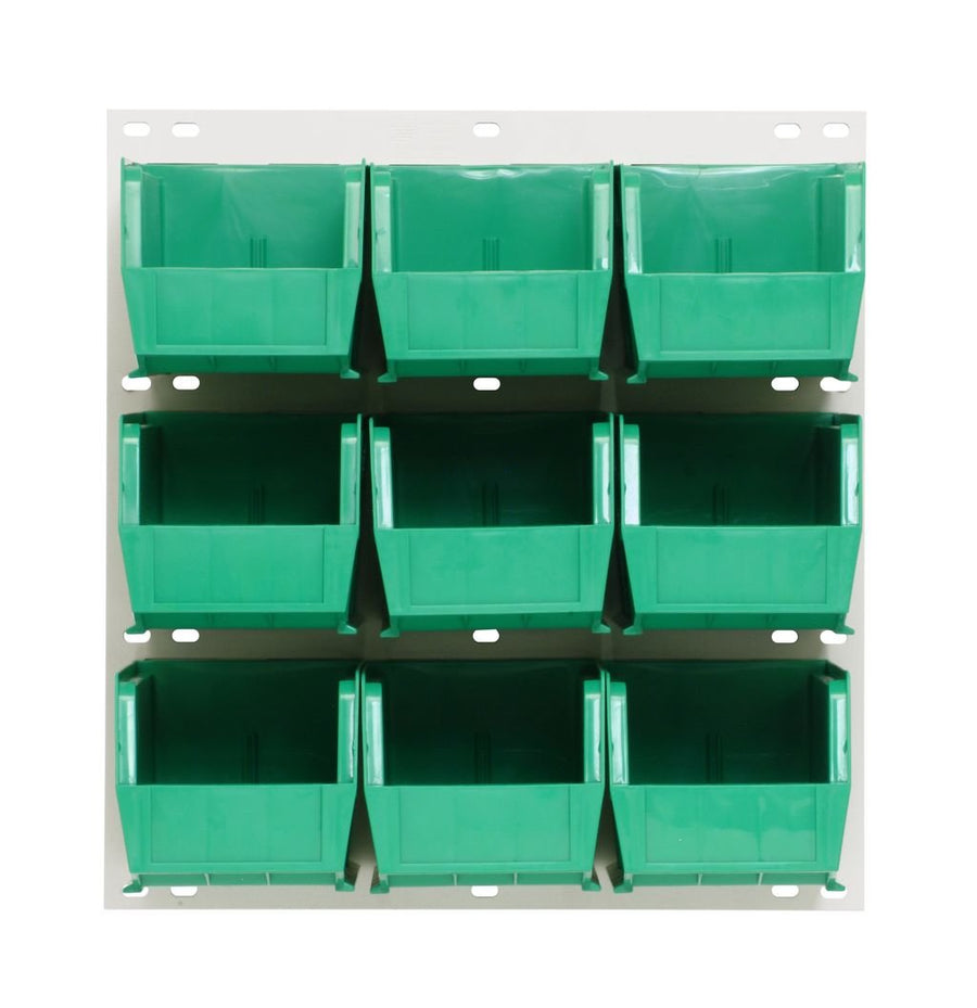 Quantum Storage Systems QLP - 1819HC - 230 - 9GN Louvered Panel, Wall Mount with 9 Green Bins MTESolutions