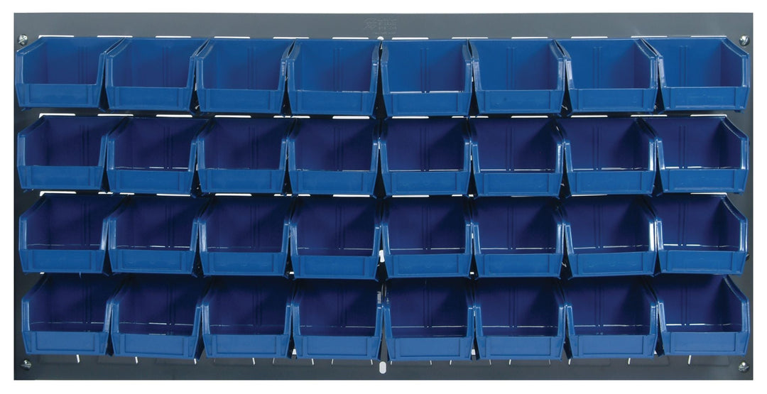Quantum Storage Systems QLP - 3619 - 210 - 32BL Louvered Panel, Wall Mount with 32 Blue Bins MTESolutions