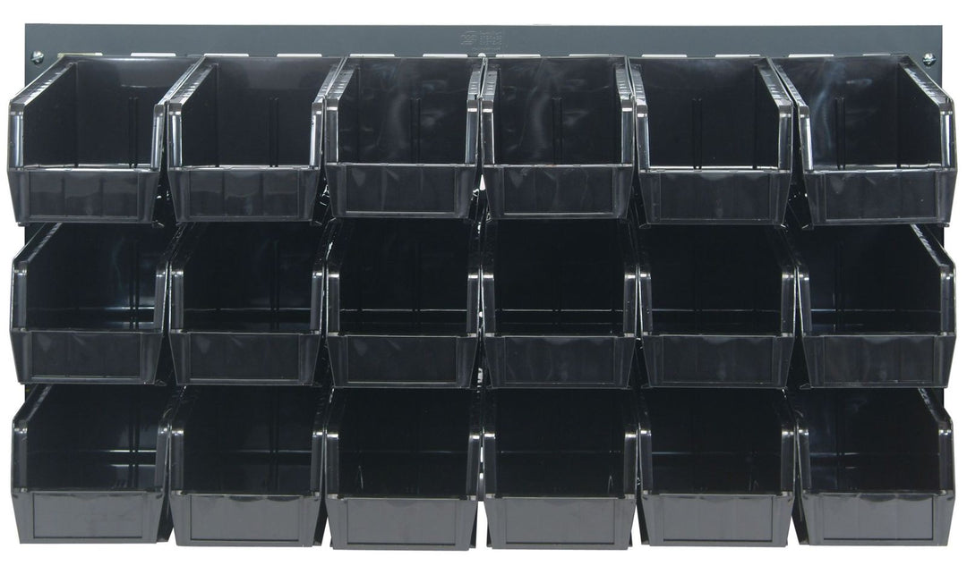 Quantum Storage Systems QLP - 3619 - 230 - 18BK Louvered Panel, Wall Mount with 18 Black Bins MTESolutions