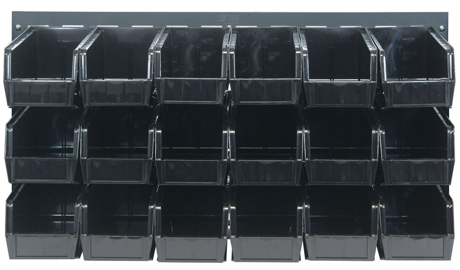 Quantum Storage Systems QLP - 3619 - 230 - 18BK Louvered Panel, Wall Mount with 18 Black Bins MTESolutions