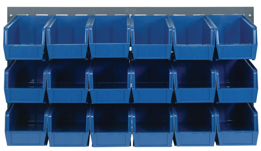 Quantum Storage Systems QLP - 3619 - 230 - 18BL Louvered Panel, Wall Mount with 18 Blue Bins MTESolutions