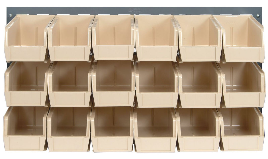 Quantum Storage Systems QLP - 3619 - 230 - 18IV Louvered Panel, Wall Mount with 18 Ivory Bins MTESolutions