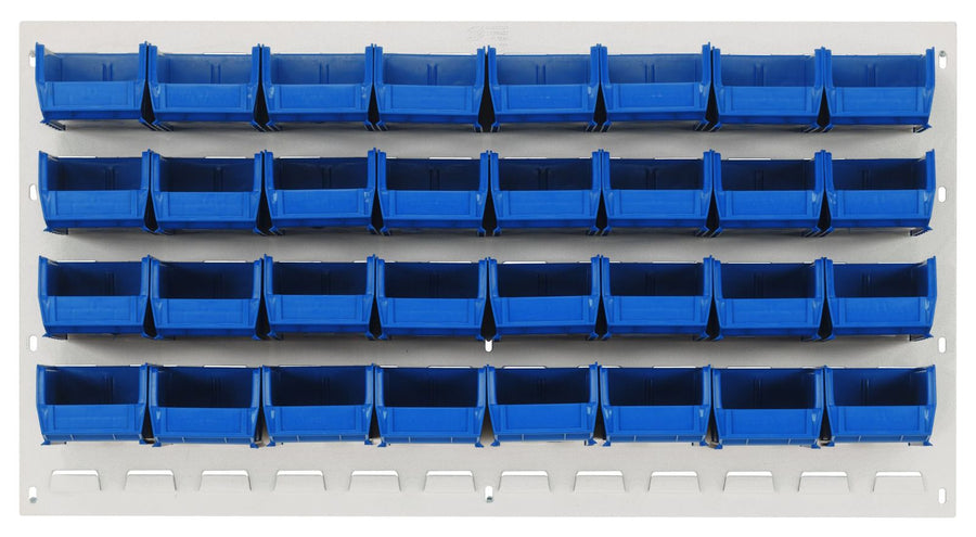 Quantum Storage Systems QLP - 3619HC - 210 - 32BL Louvered Panel, Wall Mount with 32 Blue Bins MTESolutions