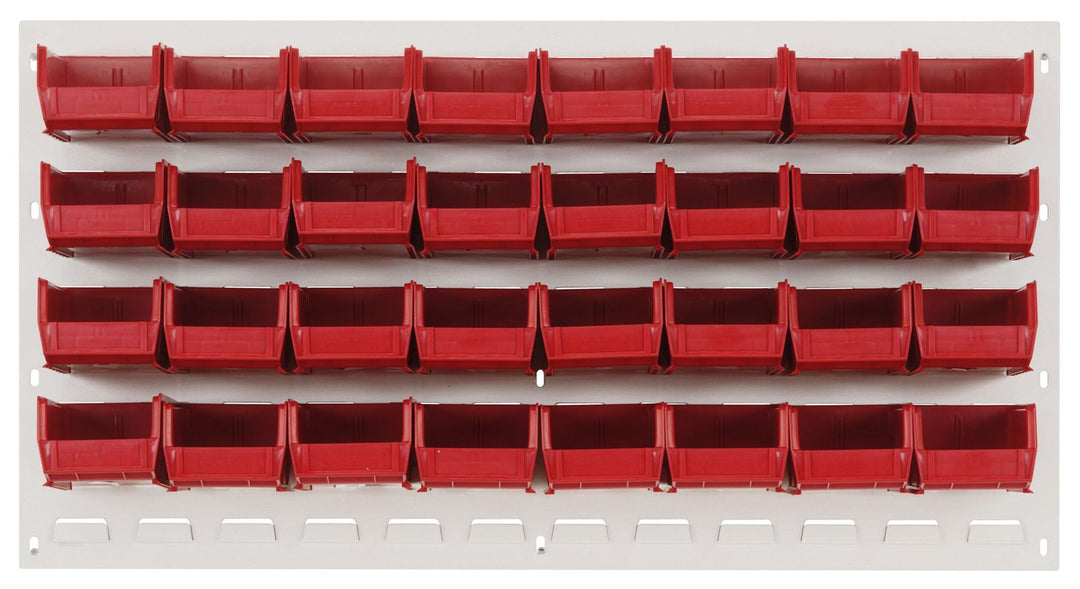 Quantum Storage Systems QLP - 3619HC - 210 - 32RD Louvered Panel, Wall Mount with 32 Red Bins MTESolutions