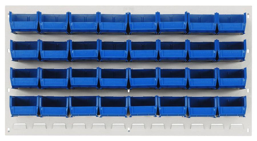 Quantum Storage Systems QLP - 3619HC - 220 - 32BL Louvered Panel, Wall Mount with 32 Blue Bins MTESolutions